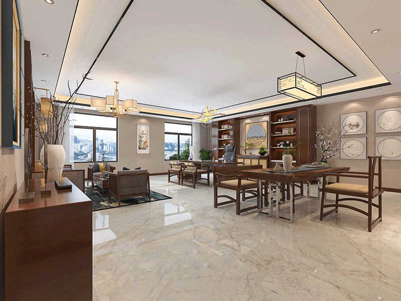 杭州1100方純中式辦公室裝修設(shè)計(jì)