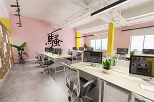 粉紅色年輕人辦公室裝修設(shè)計全景案例