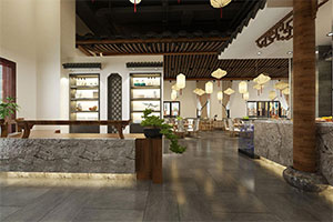 大型新中式餐飲店裝修設(shè)計全景效果圖