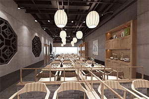 新中式湘菜館裝修設計全景圖