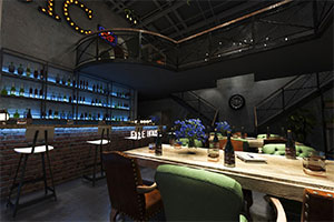 工業(yè)風(fēng)音樂餐廳裝修設(shè)計(jì)全景效果圖