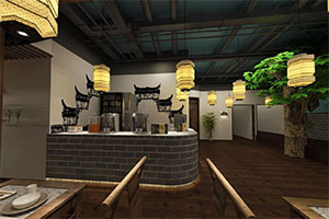 特色中式復(fù)古餐飲店裝修設(shè)計全景效果圖